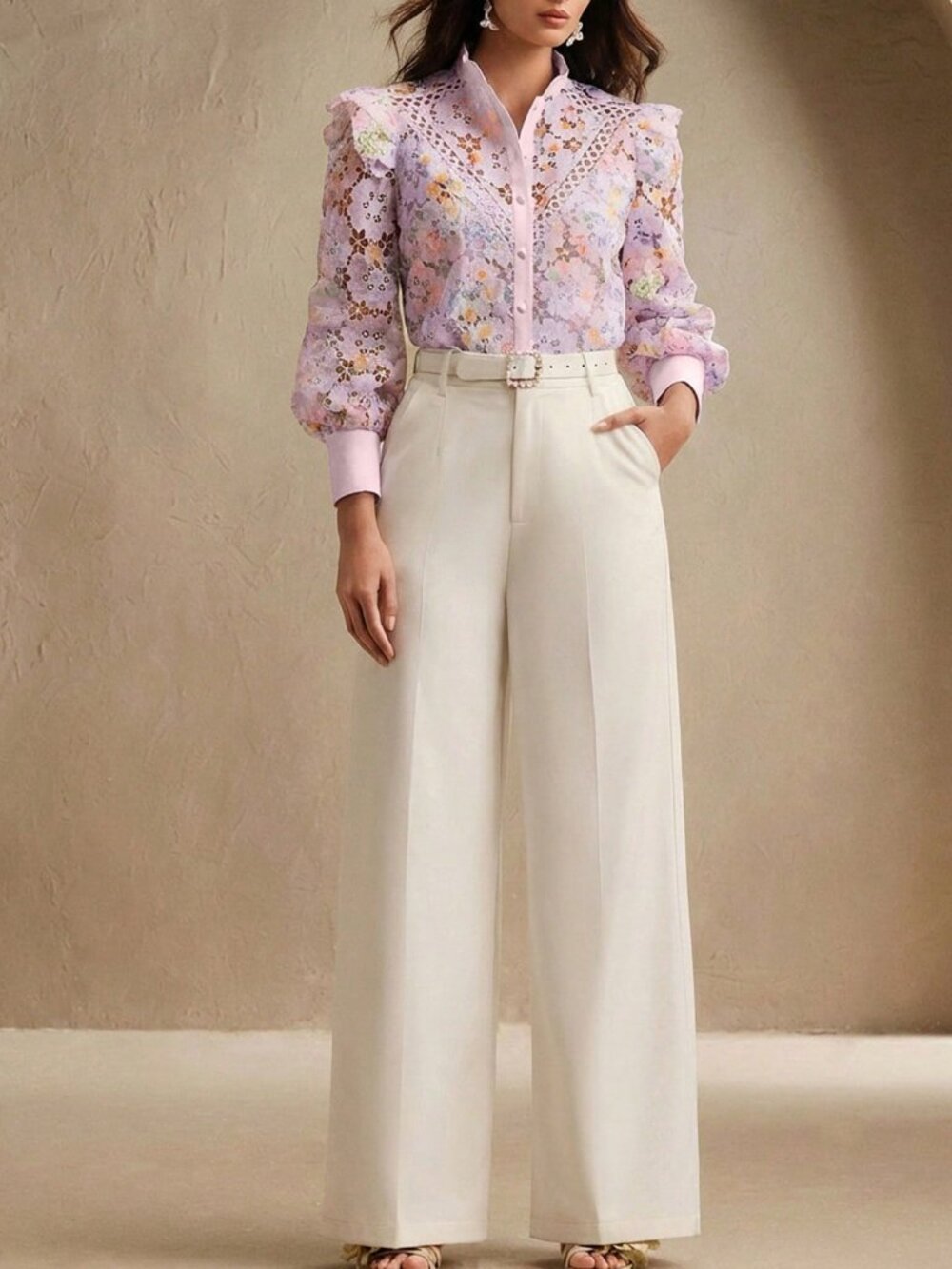 Purple Elegant Women's floral embroidered blouse - Picture 6 of 7
